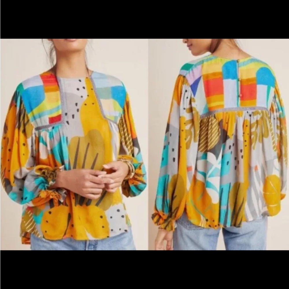 Bl^nk London x Anthropologie MIRANDA PEASANT Orange Eclectic Blouse - Size XS
